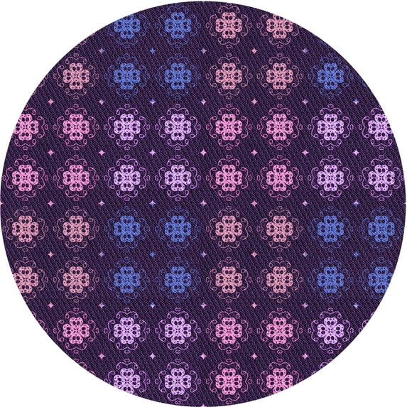 Ahgly Company Machine Washable Indoor Round Transitional Purple Violet Purple Area Rugs, 8' Round
