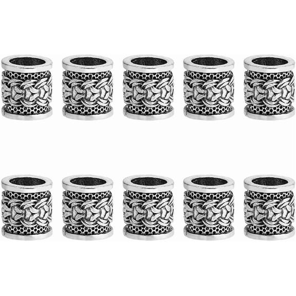 10Pcs 10x9.5mm Hair Beard Beads Tibetan Style Alloy Beads Norse Viking Dragons Rune Beads Column Dreadlocks Braiding Spacer Beads for Hair Beards Jewelry Making Hole: 6mm