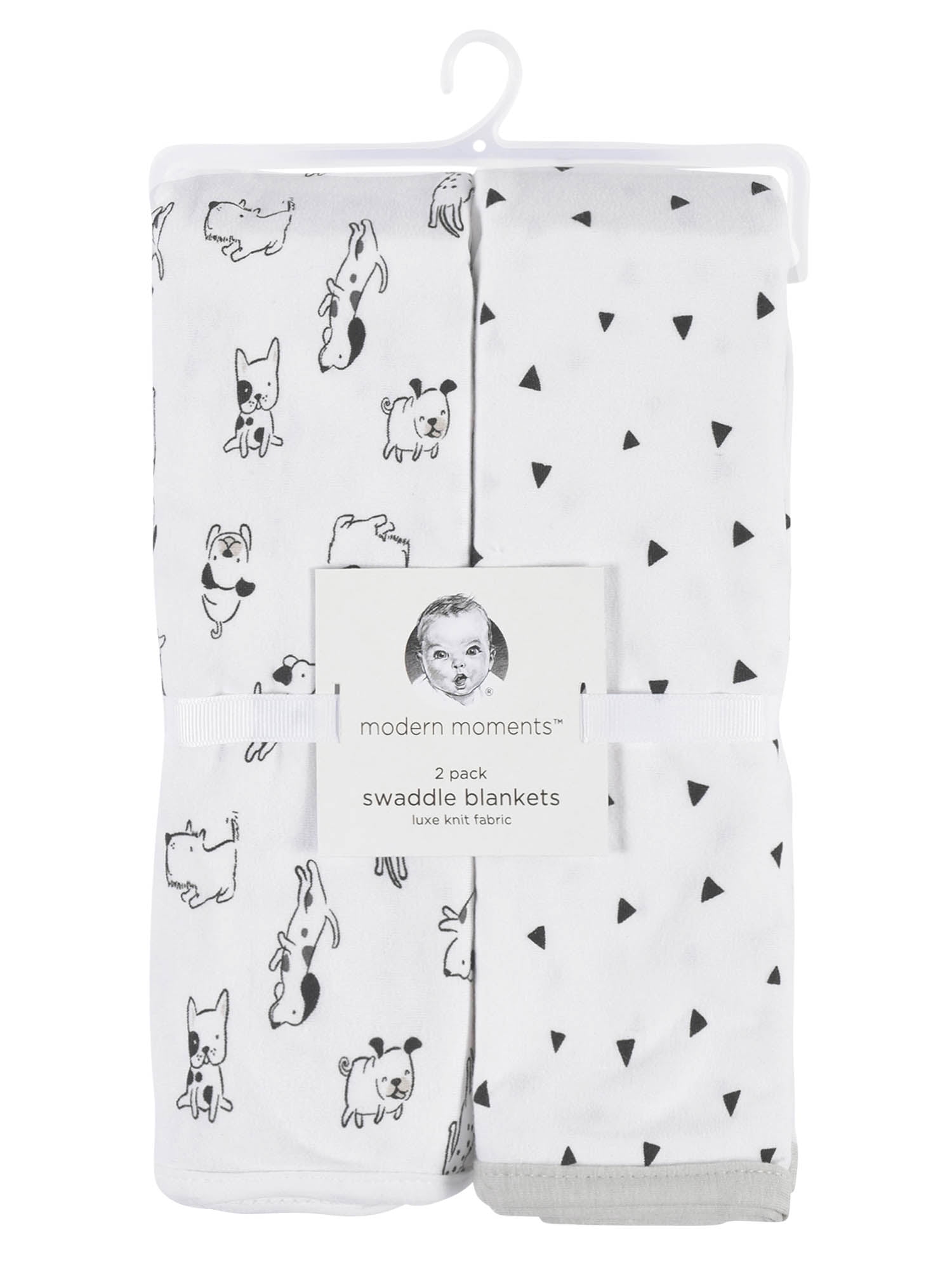 Modern Moments by Gerber Baby & Toddler Boy XL Soft Swaddle Blankets, 2-Pack, White Puppy