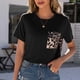 thumbnail image 4 of Camiseta de manga corta con cuello en V y costuras de leopardo de temperamento para mujer Fridja  bn5634, 4 of 5