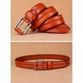 thumbnail image 3 of Catelles Retro Leather Alloy Pin Buckle Men's Orange Belt, Wear-resistant Stylish Model, Gift Box with Holo Puncher&For waist 42 in Width 1.5in(3.8cm), 3 of 8