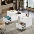 thumbnail image 5 of Finmind White Computer Desk with File Drawers, 59'' Modern Home Office Desk, Work Desk with Storage with Gold Legs for Home Office, 5 of 5