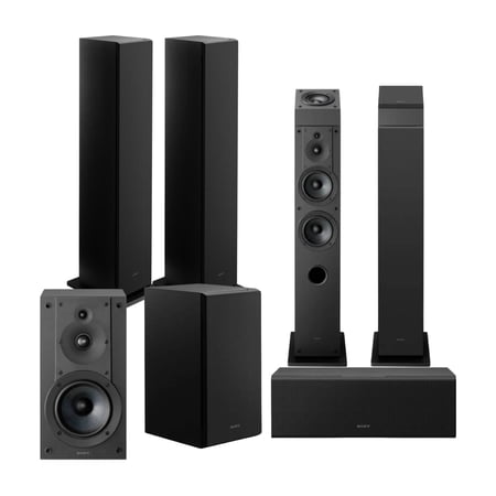 Sony CS Series 5.0 Home Theater Speaker System with SS-CS3M2 Floorstanding Speakers, SS-CS5M2 Bookshelf Speakers, SS-CS8M2 Center Channel & SS-CSEM2 Dolby Atmos Upfiring Speakers, Hi-Res Audio, Black