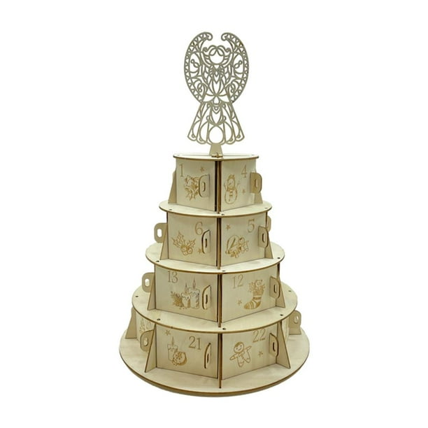 Calendario de Adviento de madera navideño con forma de pastel, 24 cajones, regalo de 24 días Ángel