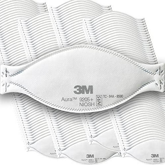 3M Aura Particulate Respirator 9205 , N95, Pack of 440 Disposable Respirators, Individually Wrapped, 3 Panel Flat Fold Design Allows for Facial Movements, Comfortable, NIOSH Approved