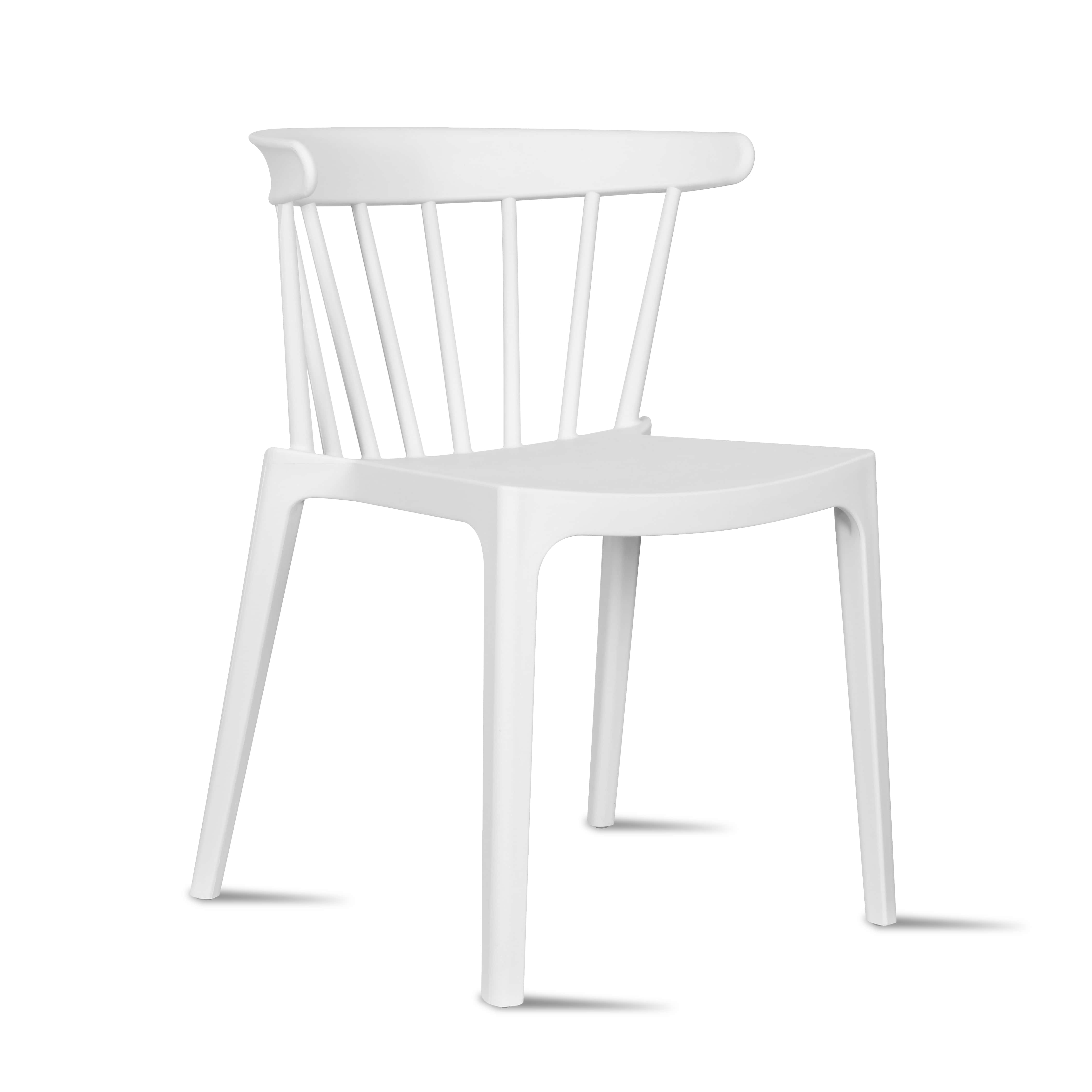 Modern Dining Elbow Side Chair Molded Plastic Indoor and Outdoor Stackable Slat Back Patio Chair, White, Set of 1, 1 piece