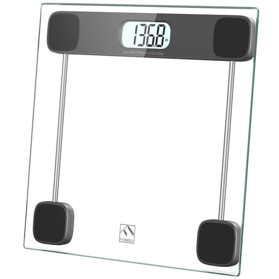 FITINDEX  Scale for Body Weight, Highly Accurate Digital Weight Scale with LCD Display, Anti-Slip, Glass, 400 lb
