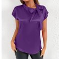 thumbnail image 4 of Jalioing Satin Shirt Women's Short Sleeve Bowtie Neck Silk Blouses Flowy Casual Dressy Tunic Tops Trendy Outfits, 4 of 6