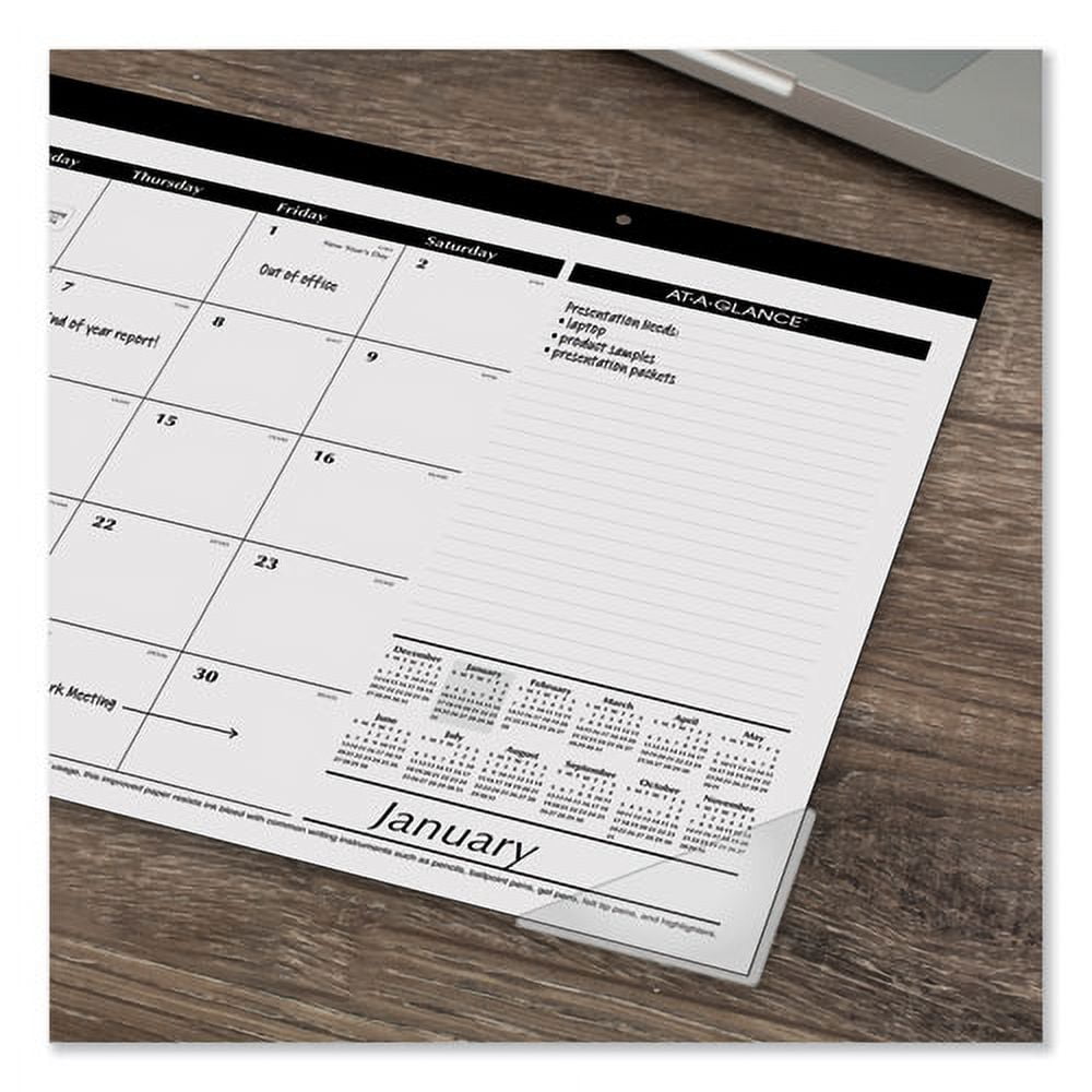 Compact Desk Pad, 18 x 11, White Sheets, Black Binding, Clear Corners, 12-Month (Jan to Dec): 2026 | Bundle of 5