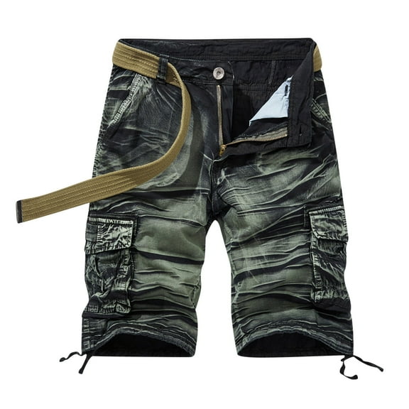 HOOMEUMY Men Summer Shorts Solid Color High Waist Drawstring Bermuda Beach Shorts Pockets Wide Leg Shorts Army Green 10