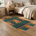 thumbnail image 2 of ODIKA 5'x7' Washable Area Rug Boho Foliage Frame Pcs Striped Border Motif Botanical Welcome Door Refined for Guest Room, Lounge, Apartment, Non-Slip Low Profile, Stain Resistant, 2 of 7