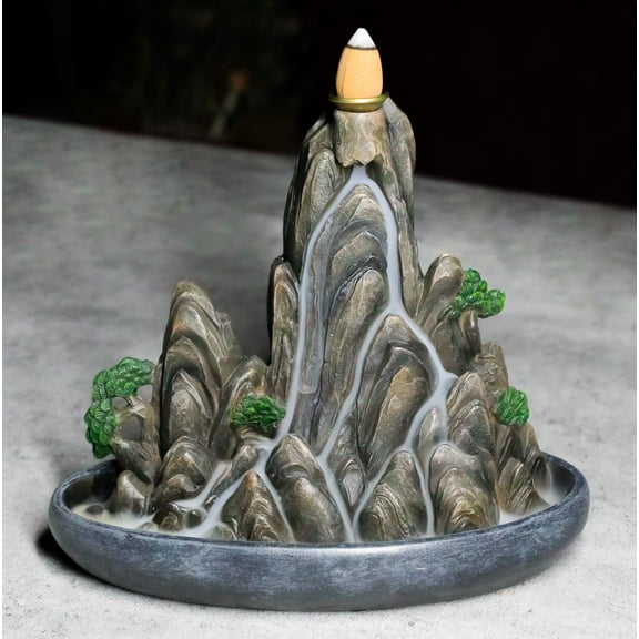 Eastern Feng Shui Tranquil Zen Rocky Mountain Range Backflow Cone Incense Holder