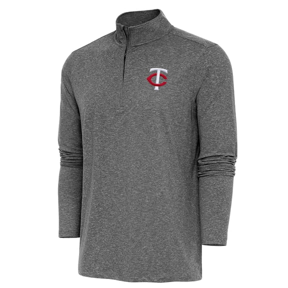 Men's Antigua  Heather Black Minnesota Twins Hunk Quarter-Zip Pullover Top