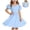 Blue, variant on LJEFF Girls Puff Sleeve Dress, Crew Neck Casual A-Line Flowy Soft Crisscross Back Dresses for Kids Blue Size 6