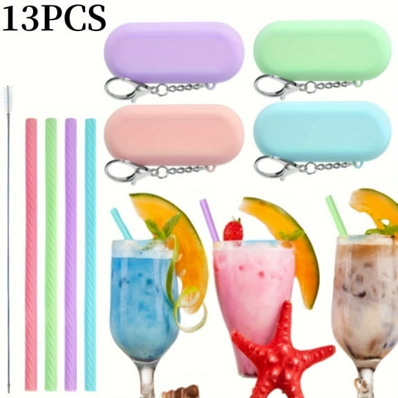 4 Pack Cruise Ship Essentials,4 Set Silicone Straws with Case Reusable Silicone Portable Drinking Straw Set for Party Travel Cold or Hot with 4 Carry Case, 1 Cleaning Brushes