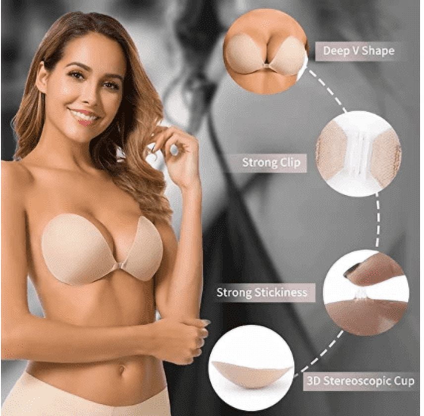 Delidge Women's Silicon Gel Invisible Self Adhesive Stick on Push up  Strapless Bra Strapless Backless Bra Lightly Padded Breast Lift Push Up  Stick-on Push up Bra (C, BEIGE) Women Stick-on Lightly Padded