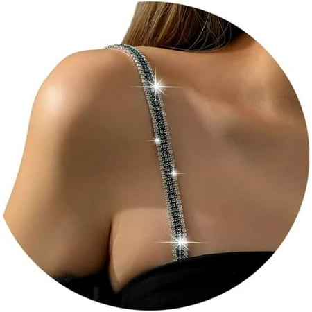 QIUYIDP 2Pcs Rhinestone Shoulder Straps Jewelry Crystal Strap Chain Detachable Lingerie Chain Bridal Wedding Festival Rave Dress Bra Body Chain Jewelry for Women