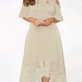 thumbnail image 1 of Vestido de tirantes con hombros descubiertos y encaje en contraste con estampado floral de talla grande, vestido de fiesta elástico ligero y elegante para mujer, 1 of 4