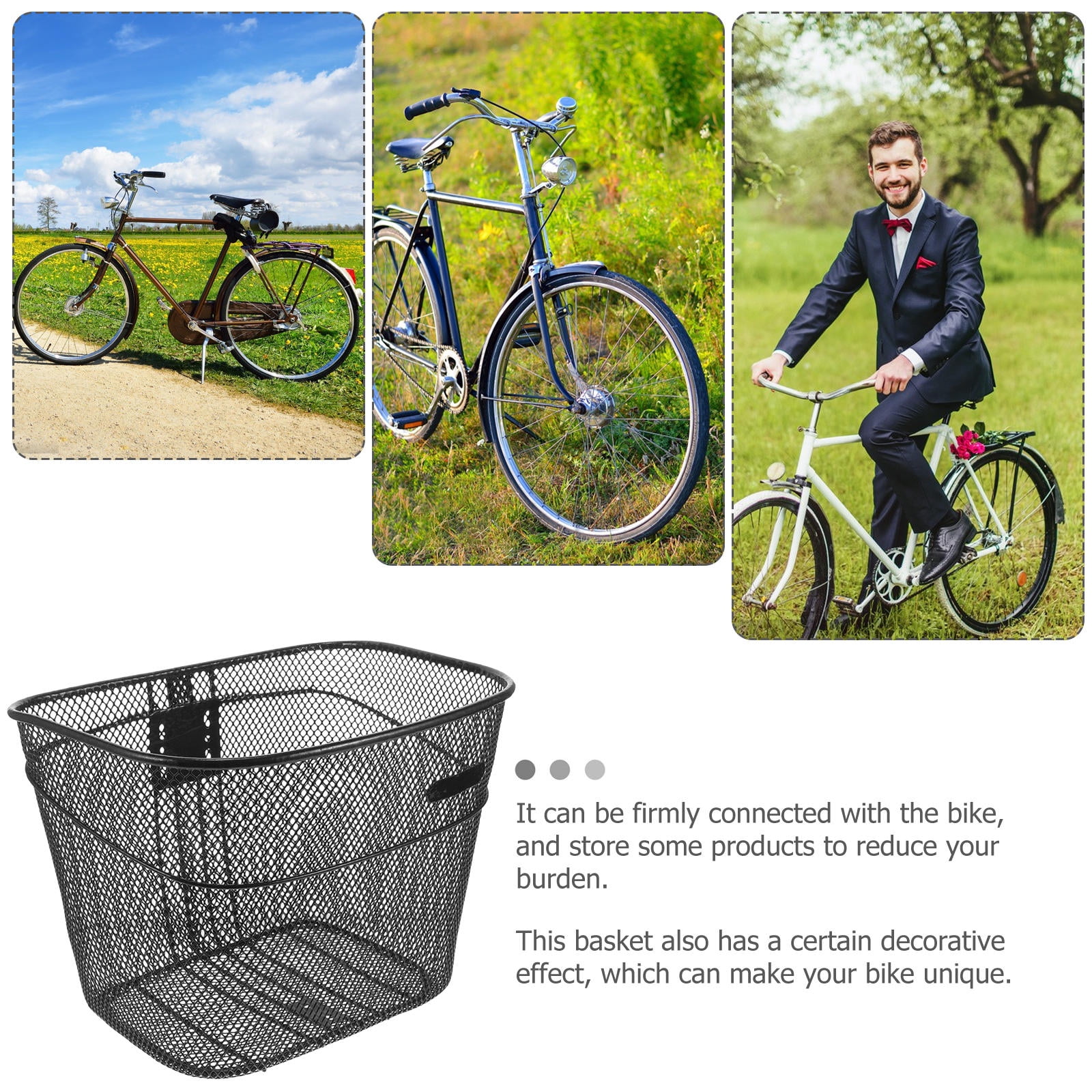 OFFIGAM Front Mount Detachable Metal Wire Bike Basket, Easy to Install and Convenient for Cycling Storage and Transport
