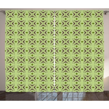 - Mid Century Curtains 2 Panels Set, Atomic Form Abstraction with Boomerang Details Dots and Crossed Lines, Window Drapes for Living Room Bedroom, 108W X 108L Inches, Plum Green Blue, by Ambesonne