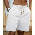 thumbnail image 3 of QDG Mens Linen Shorts Casual Elastic Waist Drawstring Summer Beach Shorts Pockets Classic Fit White 2XL, 3 of 10