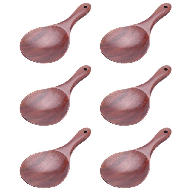 6X Cuchara de Madera de Teca Cuchara de Arroz de Madera Maciza Natural de Arroz de Madera Cuchara