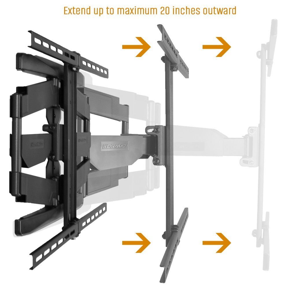 "Koramzi Full Motion TV Wall Mount for Curved & Flat TVs, Fits 32 to 80"", 600X400 VESA, Includes HDMI Cable"