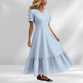 thumbnail image 7 of YuXingFu Womens Cotton Dresses with Sleeves Maxi V-Neck Plus Size Womens Dress Short Sleeve for Beach Long Casual Summer Light Blue L, 7 of 7