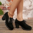 thumbnail image 6 of Black Women'S Lace Up Mid Heel Shoes Round Toe Casual British Style Mary Jane Loafers Comfortable Walking Flats, 6 of 9
