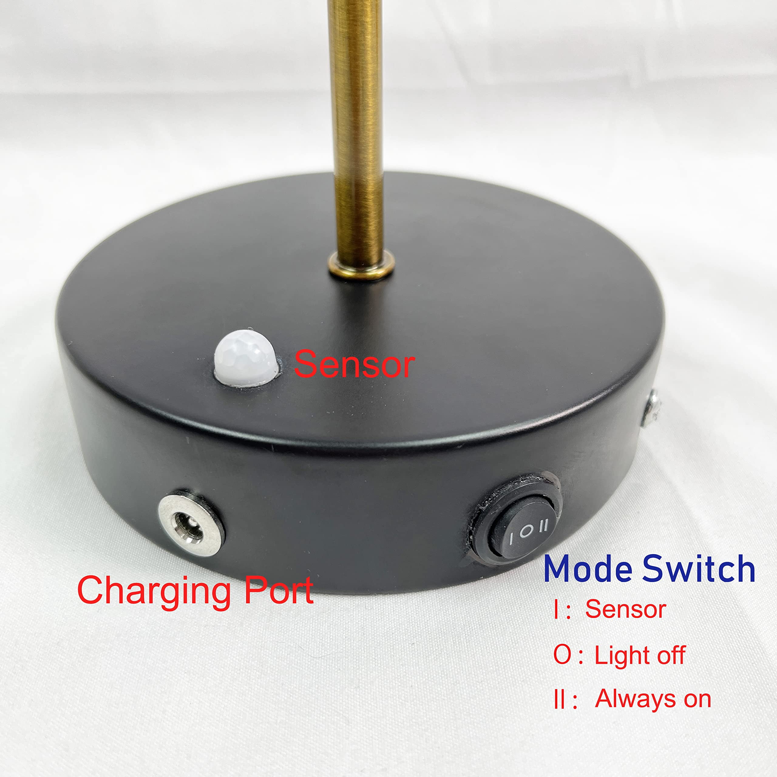 KAYYELAMP PIR Motion Sensor No Cord Battery Wall Sconce Wood Base Gold Metal Shade Wall Lamp Modern Style for Hallway Balcony Entrance Basement