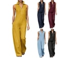 thumbnail image 1 of Sentmoon Combinaison-Robe Sans Manches à Col, Combinaisons pour Femmes Grande Taille, Couleur Unie avec Fermeture Éclair, Coupe Ample, Robe Salopette pour Femmes d'Été pour Sorties et Fêtes P-3TG, 1 of 6