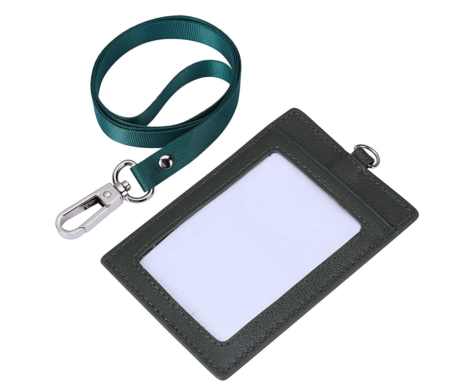 2-Sided Badge Holder PU Leather Bus Card Holder Wallet with Lanyard/Strap