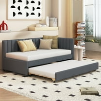 Euroco Upholstered Twin Size Daybed with Trundle for Bedroom, Gray
