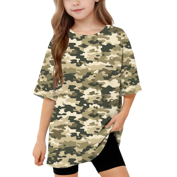 Iyufng Kid's Oversize Camouflage Printed Tee Military-style Top,Boys and Girls,Sizes 5-15