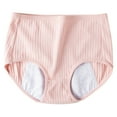 thumbnail image 3 of 3 Pack Period Underwear for Women Leak Proof Cotton Panties Soft Menstrual Panties Mid Waist Briefs Full Coverage Briefs for Teen Girl Ribbed Underpants M-XL, 3 of 5