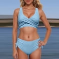 thumbnail image 2 of Curuila Two Piece Swimsuit For Women Push Up Solid Color V Neck Bikini High Waist Swimwear Set Light Blue Size 2Xl, 2 of 6
