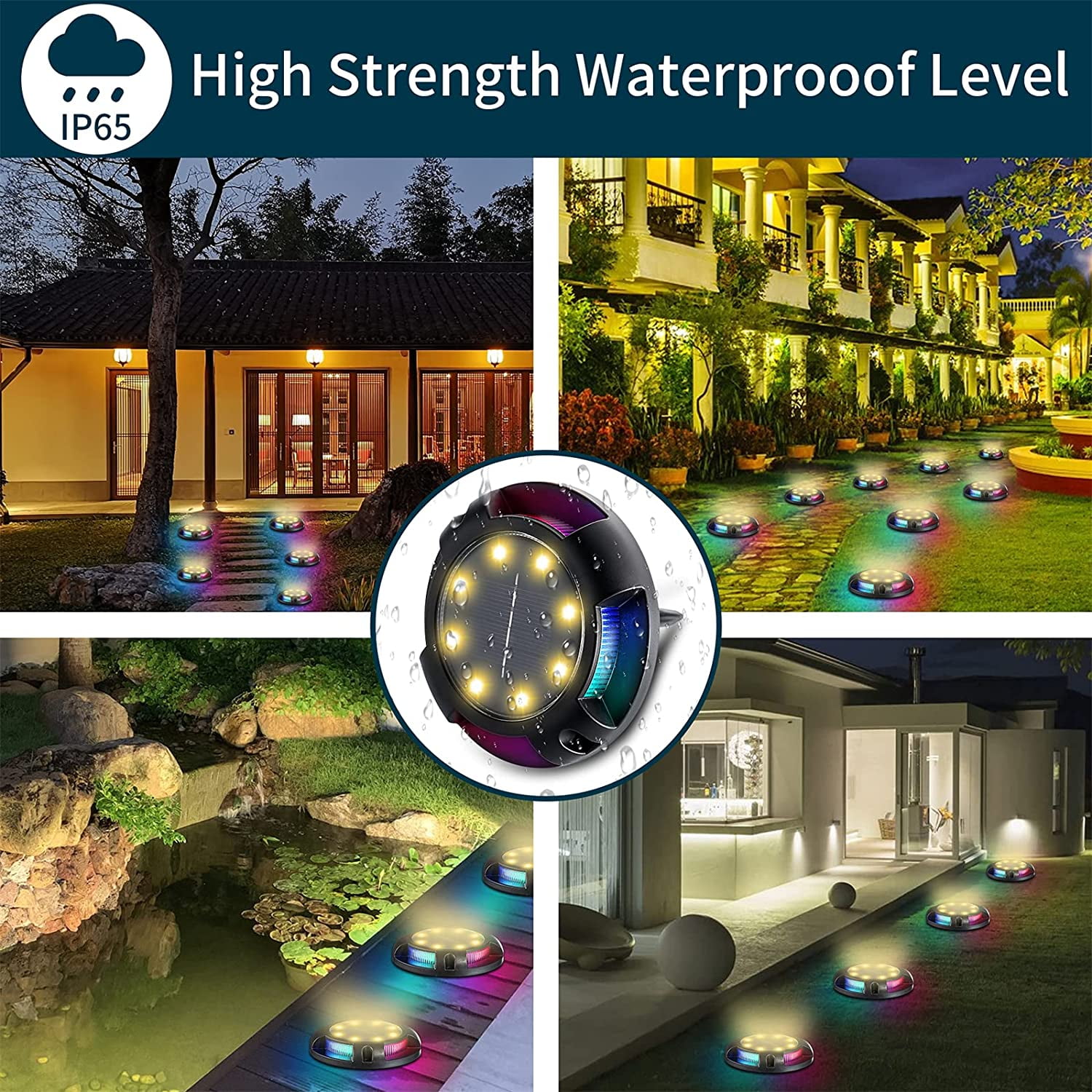 4 Pack Solar Disc Light Outdoor Driveway Solar Powered Path Light Waterproof,Multi-Color