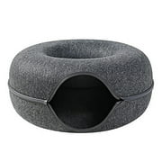 Cat Tunnel Bed, Cat Tunnel for Indoor Cats, Scratch Resistant Detachable Round Felt Cat Tube Play Toy with Peek Hole, and Washable Large Donut Cat Bed for Small Pets Rabbits, Kittens, Puppy
