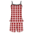 thumbnail image 4 of Women’s Fashion Plaid Cami & Shorts Pajama Set – Spaghetti Strap Sleepwear with Wavy Edges (Slim Fit Plaid Print Lounge Set for Casual Occasions), 4 of 5