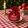 thumbnail image 4 of WKSCLPAI Merry Pouch Christmas Drawstring Bags, Thickened Velvet Christmas Eve Bags Bulk with Bow and Bell Decoration, Xmas Eve Peace Apple Candy Wrapping Gift Bag for Party Favors, Red A, 4 of 7