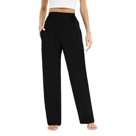 

WBQ Women s Casual Long Pajama Lounge Pants Drawstring Sleepwear Regular & Plus Size Black Tag M/US 8