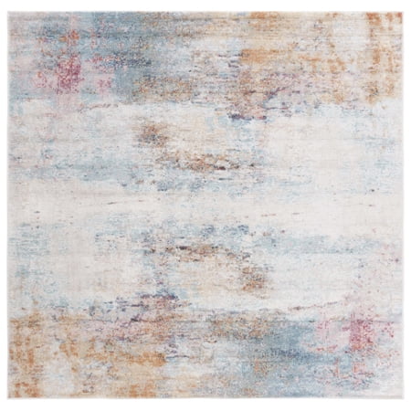 SAFAVIEH Phoenix Basil Abstract Area Rug, Aqua/Gold Rose, 6'7" x 6'7" Square