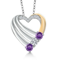 Gem Stone King 925 Silver and 10K Yellow Gold Purple Amethyst and White Lab Grown Diamond Heart Pendant for Women | 0.87 Cttw | Gemstone February Birthstone | With 18 inch Chain