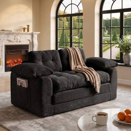 Guqiart 2 in 1 Convertible Sofa Bed, Pull Out Loveseat Sleeper Sofa with Pillows for Home Living Room Bedroom