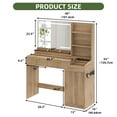 thumbnail image 4 of Uforic Vanity Desk with Mirror and LED Lights, Makeup Vanity Table with 2 Drawers & 11 Shelves, Makeup Table with Power Outlet for Bedroom Dressing Room,Oak, 4 of 9