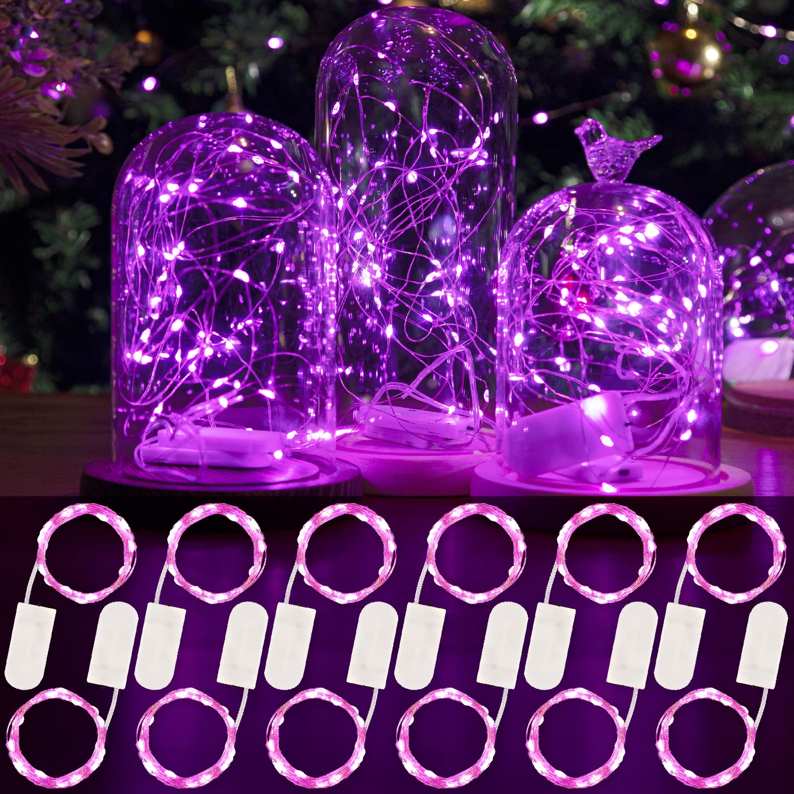 12 Pack LED Pink Fairy Lights Battery Operated, 7ft 20LED Mini Fairy