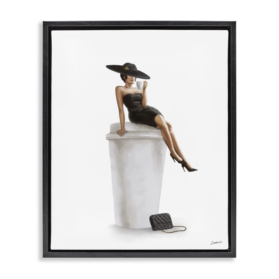 Stupell Industries Contemporary Trendy Black Dress Fashionable Woman Black Floating Frame Canvas Art, 25 x 31, by Ziwei Li