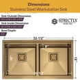 thumbnail image 6 of Strictly Sinks 32” Undermount Workstation Gold Kitchen Sink– 16 Gauge Double Bowl Kitchen Sink with Bottom Grid, Wooden Cutting Board, Colander, 1 Disposal Adapter & 1 Strainer Drain, 6 of 9