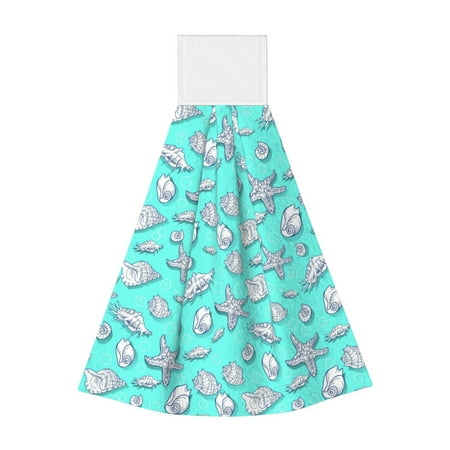 

Adobk Seashell And Starfish Print Coral Velvet Hand Wipes Fashion Hanging Kitchen Towel for Bathroom Washcloth Absorbent Tie Towel
