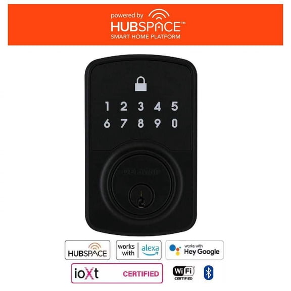Square Compact Matte Black Electronic Single Cylinder Deadbolt Wi-Fi Enabled Powered by Hubspace